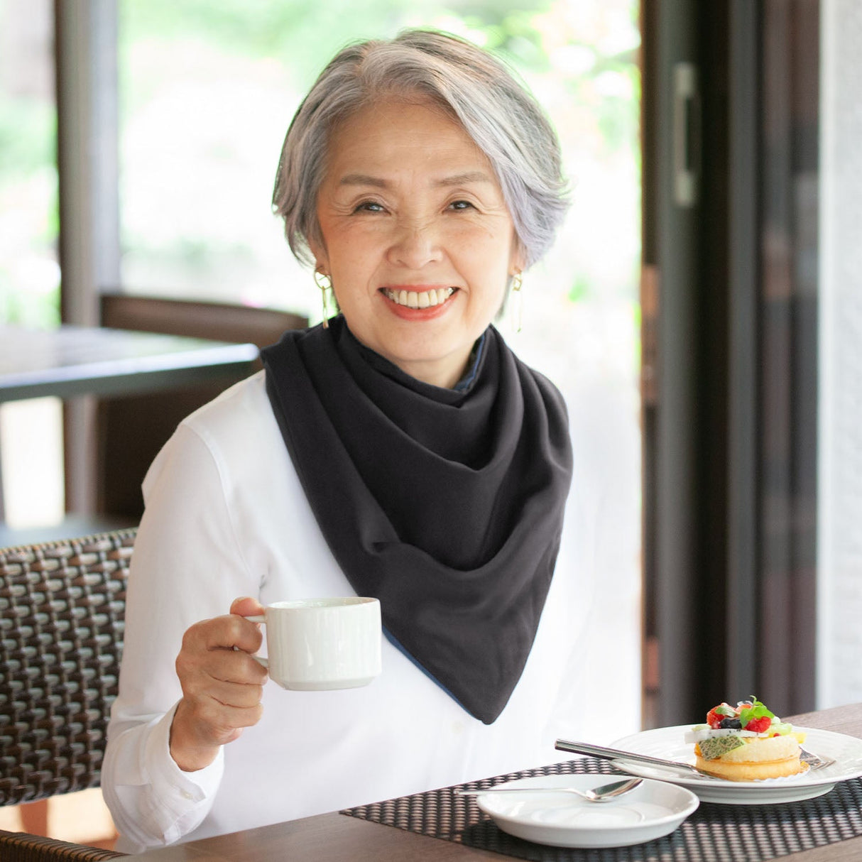 Premium Neckerchief Style Adult Dribble Bib - Waterproof & Discreet - Large - Charcoal Black