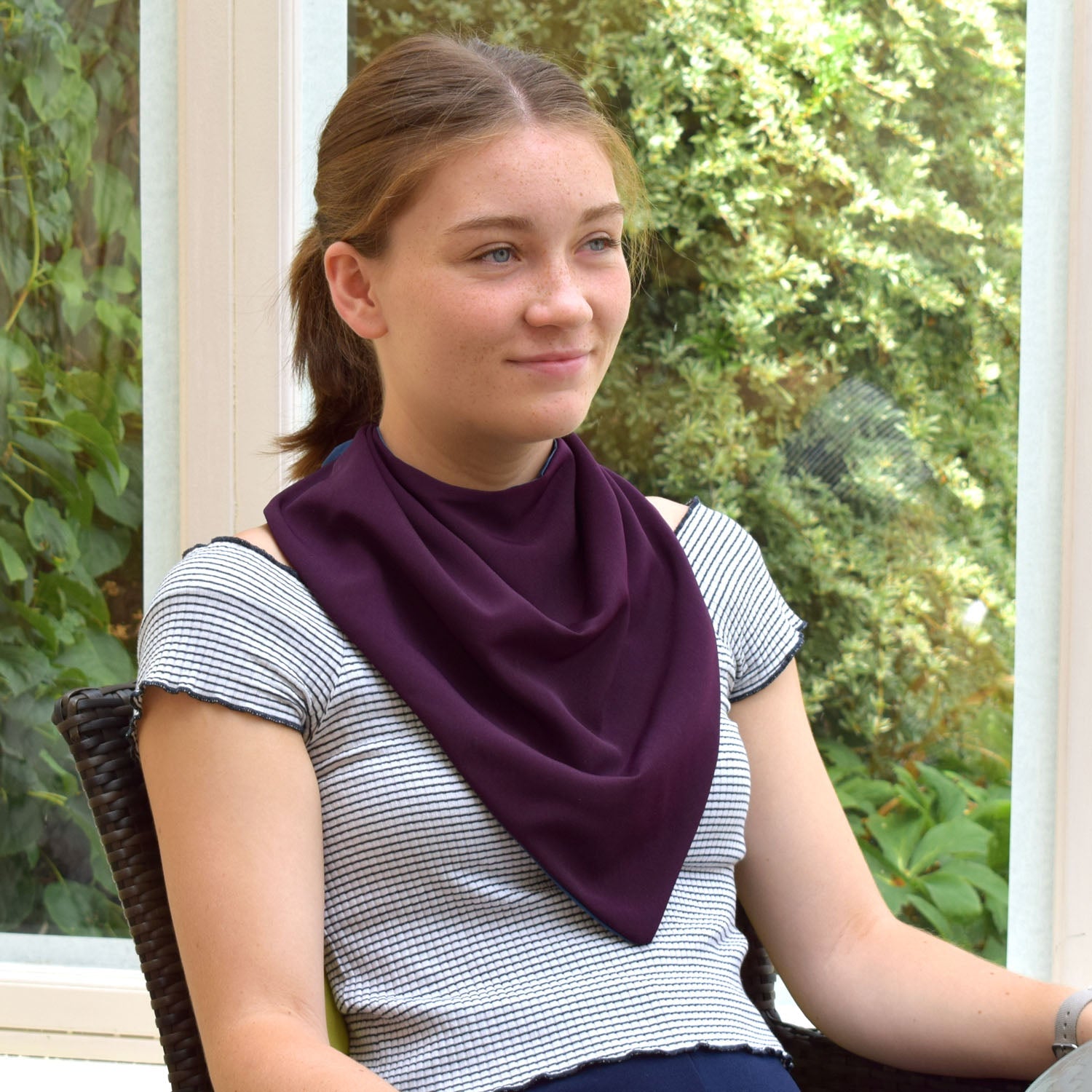 Premium Neckerchief Style Adult Dribble Bib - Waterproof & Discreet - Large - Aubergine