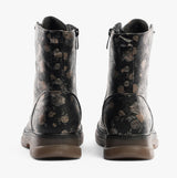 Cipriata ANNETTA Womens Lace-Up Floral Boots Black/Bronze/Floral