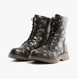 Cipriata ANNETTA Womens Lace-Up Floral Boots Black/Bronze/Floral