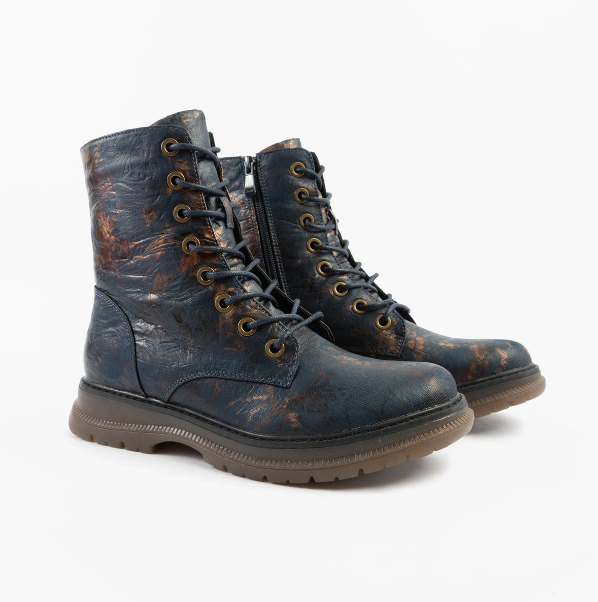 Cipriata ANNETTA Womens Textured Lace-Up Boots Navy/Bronze/Multi