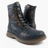 Cipriata ANNETTA Womens Textured Lace-Up Boots Navy/Bronze/Multi