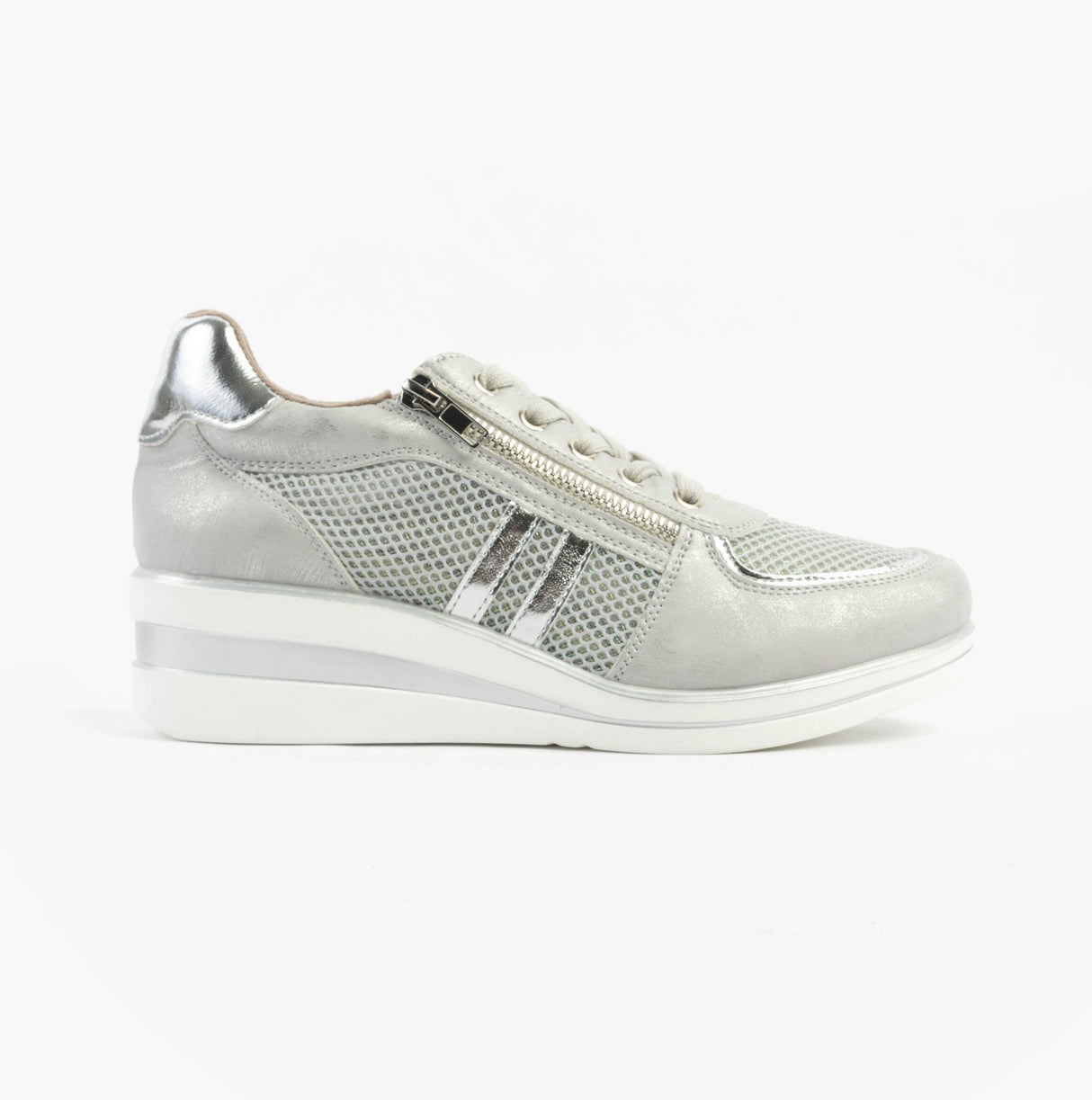 Cipriata JONE Womens Lace / Zip Trainers Silver Metallic