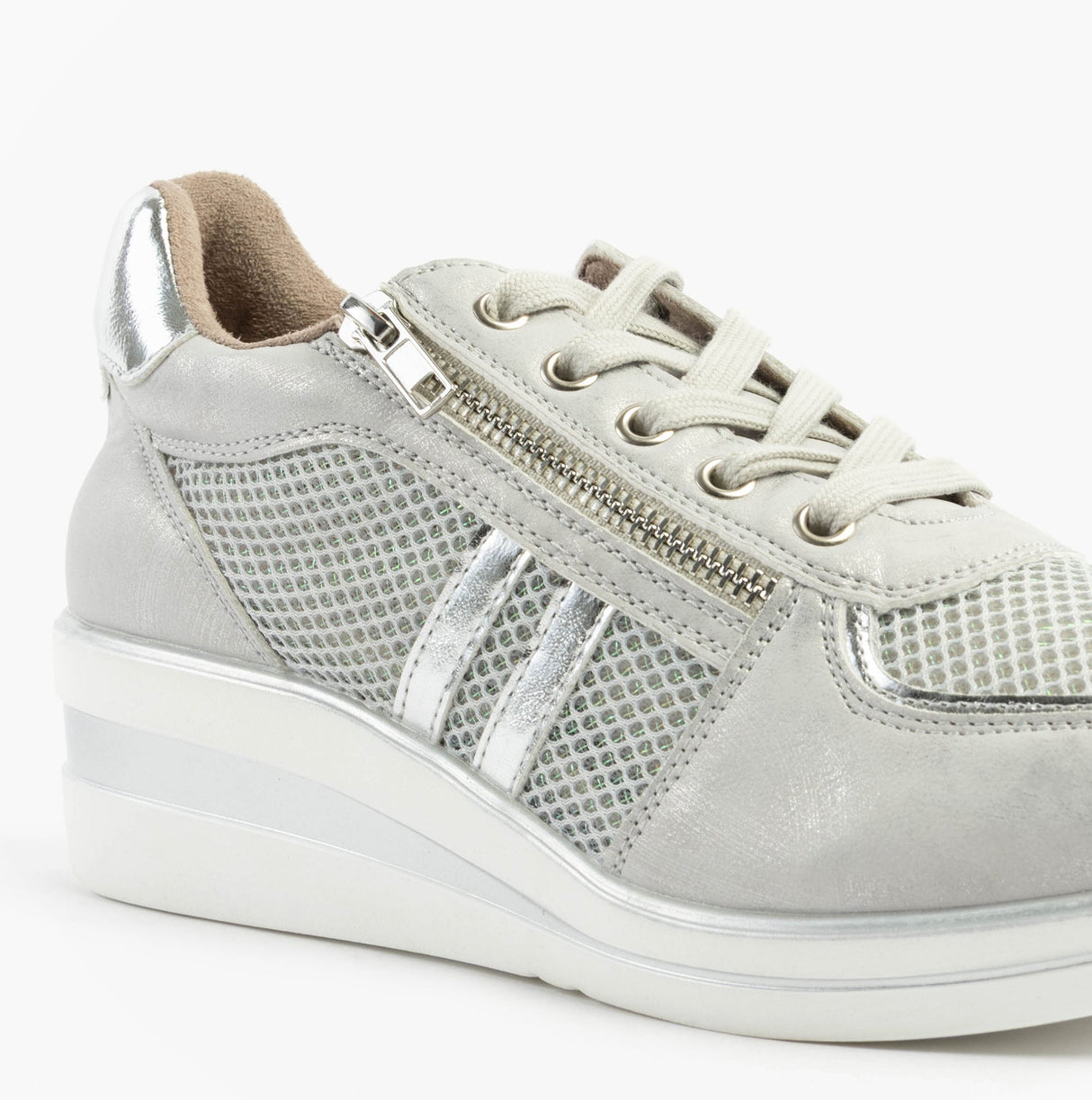 Cipriata JONE Womens Lace / Zip Trainers Silver Metallic
