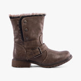 Cipriata ANDREANA Womens Faux Fur Fold Down Biker Boots Brown