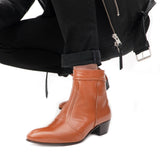 Club Cubano EMMANUEL Mens Smooth Leather Cuban Heel Boots Cognac
