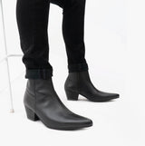 Club Cubano LENNON Mens Leather Winklepicker Cuban Heel Boots Black