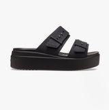 Crocs 207431-001 BROOKLYN BUCKLE LOW WEDGE Womens Sandals Black