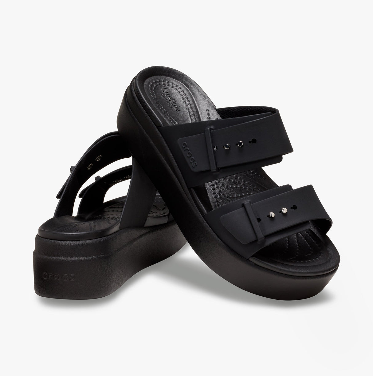 Crocs 207431-001 BROOKLYN BUCKLE LOW WEDGE Womens Sandals Black