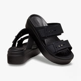 Crocs 207431-001 BROOKLYN BUCKLE LOW WEDGE Womens Sandals Black