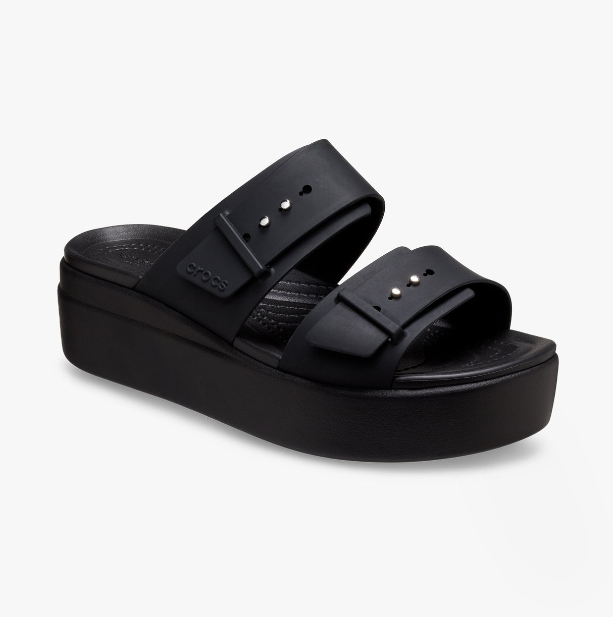 Crocs 207431-001 BROOKLYN BUCKLE LOW WEDGE Womens Sandals Black