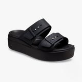 Crocs 207431-001 BROOKLYN BUCKLE LOW WEDGE Womens Sandals Black