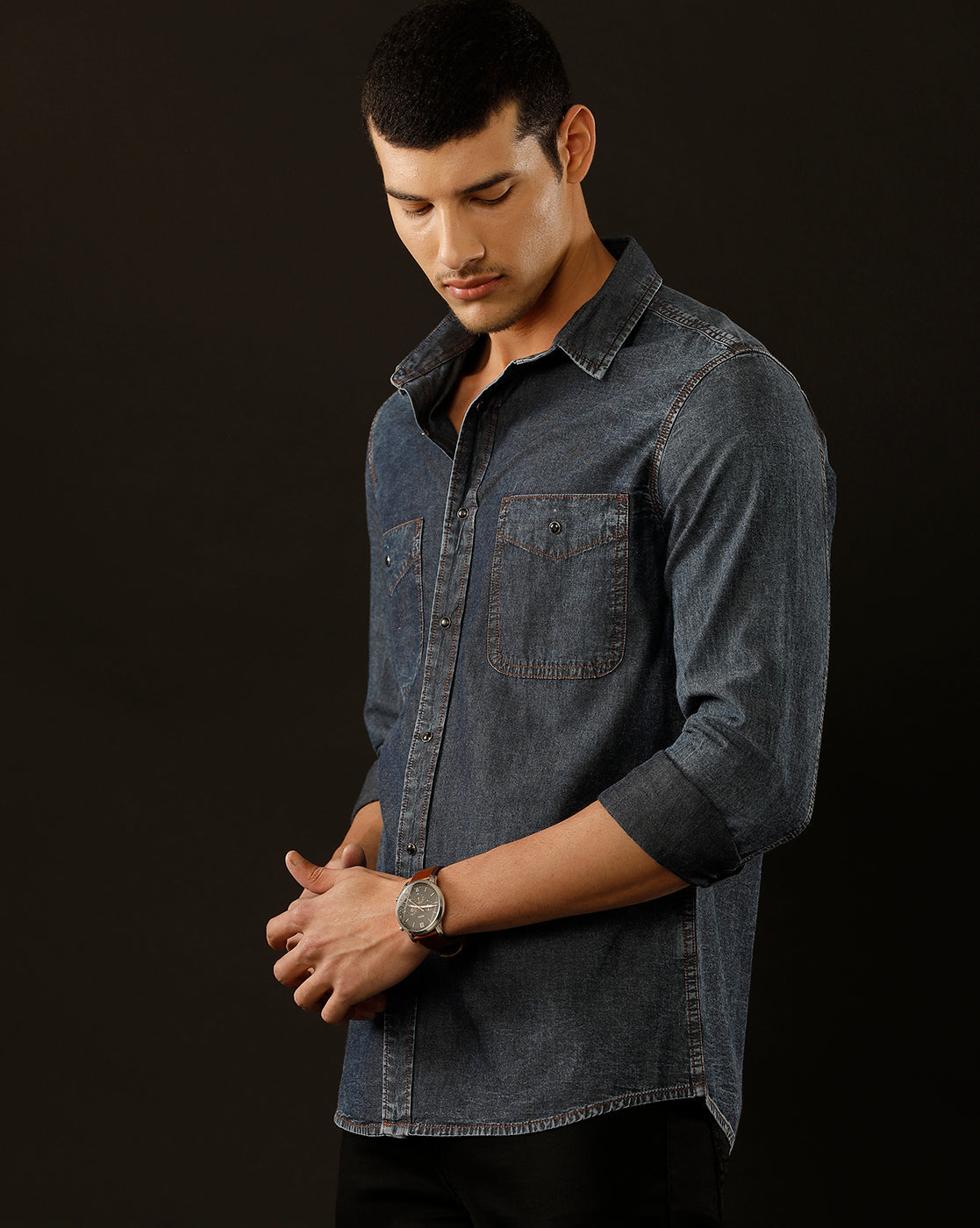 Men's Slim Fit Solid Denim Casual Shirt (DACUL)
