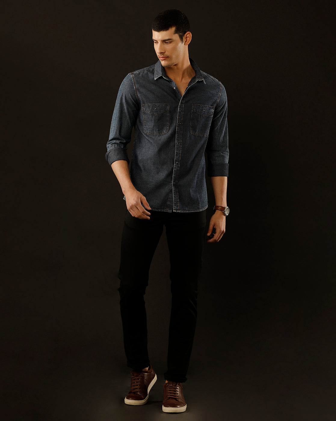 Men's Slim Fit Solid Denim Casual Shirt (DACUL)