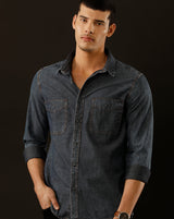 Men's Slim Fit Solid Denim Casual Shirt (DACUL)