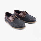 DEK RIVER Mens Leather Moccasin Boat Shoes Navy Blue/Brown