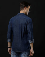 Men's Slim Fit Solid Denim Casual Shirt (DRAIN)