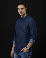 Men's Slim Fit Solid Denim Casual Shirt (DRAIN)