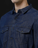 Men's Slim Fit Solid Denim Casual Shirt (DRAIN)