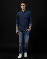 Men's Slim Fit Solid Denim Casual Shirt (DRAIN)