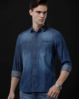 Men's Slim Fit Solid Denim Casual Shirt (DRIVE)