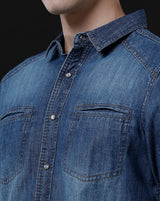 Men's Slim Fit Solid Denim Casual Shirt (DRIVE)