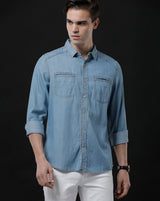 Men's Slim Fit Solid Denim Casual Shirt (DRIZE)