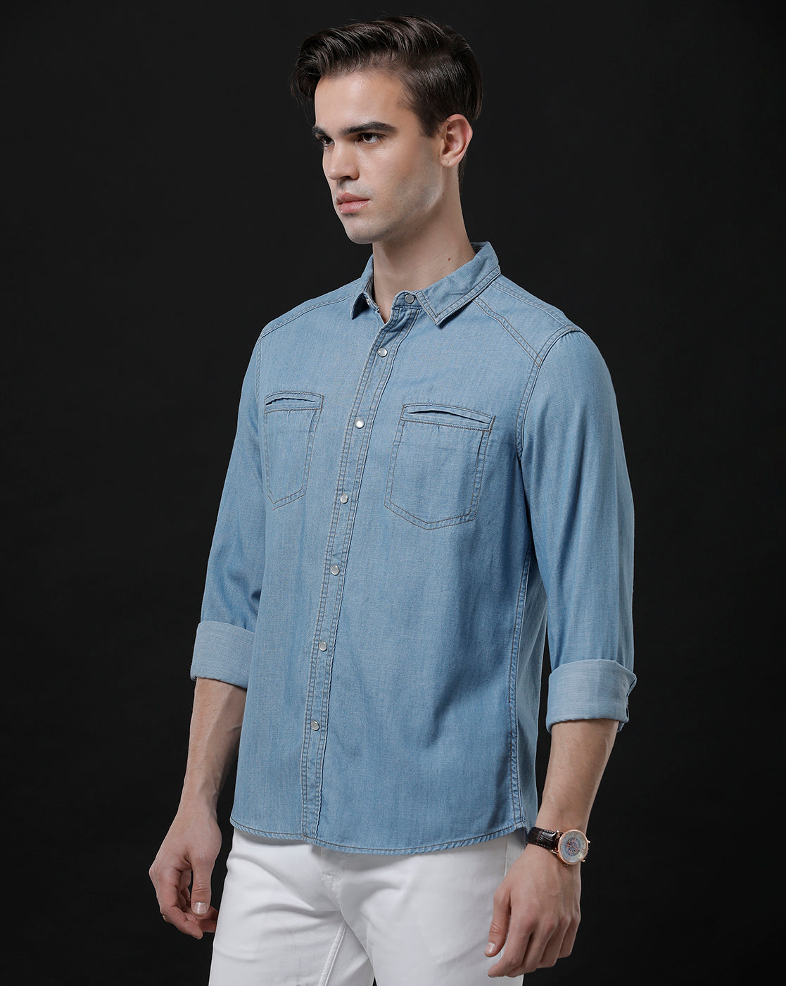 Men's Slim Fit Solid Denim Casual Shirt (DRIZE)