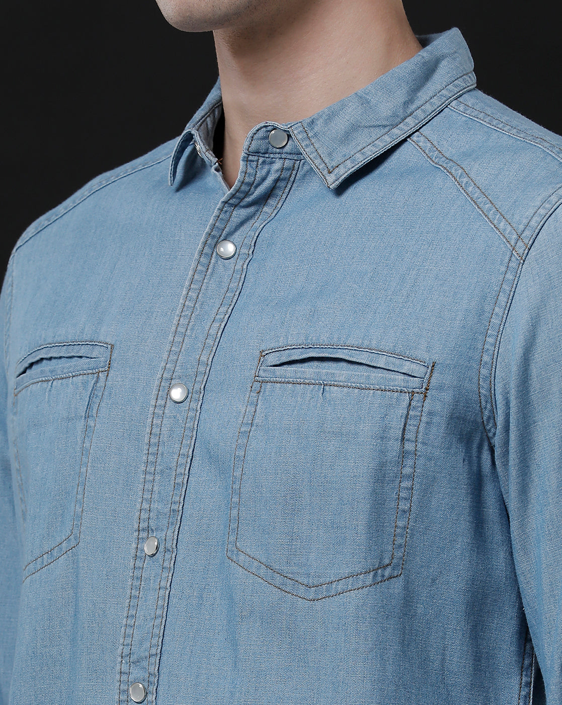 Men's Slim Fit Solid Denim Casual Shirt (DRIZE)