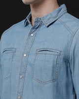Men's Slim Fit Solid Denim Casual Shirt (DRIZE)