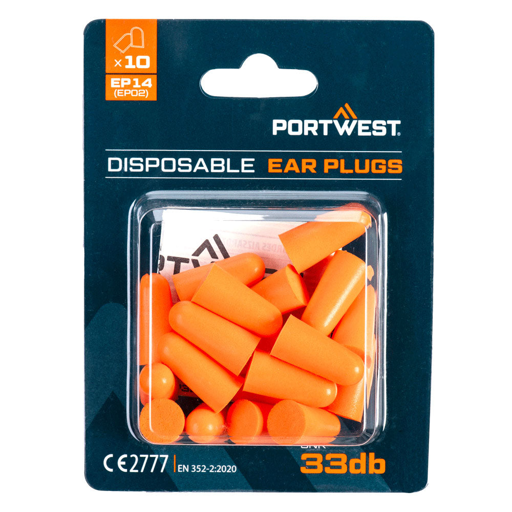 Portwest PU Foam Ear Plugs Blister Pack (10 Pairs)