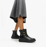 FitFlop F-MODE SQUARE-RING LEATHER FLATFORM Ladies Ankle Boots Black