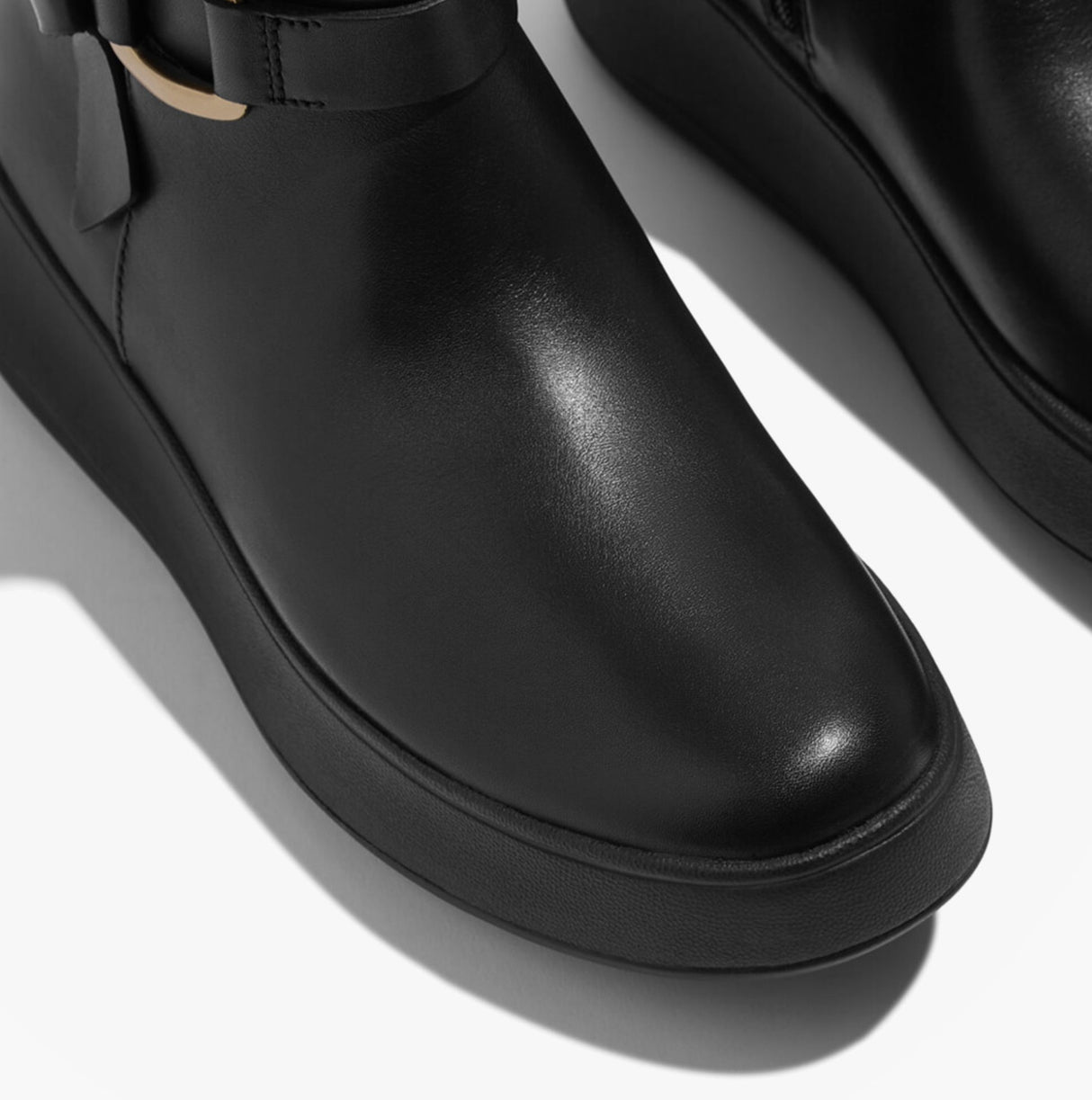 FitFlop F-MODE SQUARE-RING LEATHER FLATFORM Ladies Ankle Boots Black