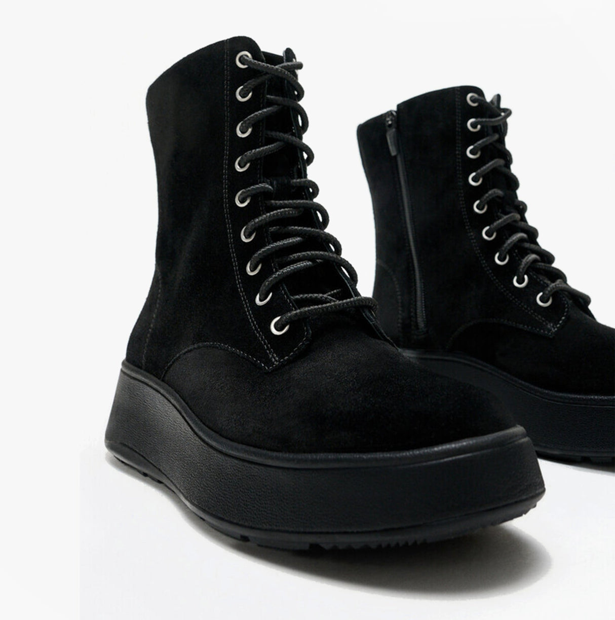 FitFlop F-MODE SUEDE LACE-UP FLATFORM Ladies Ankle Boots All Black