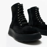 FitFlop F-MODE SUEDE LACE-UP FLATFORM Ladies Ankle Boots All Black