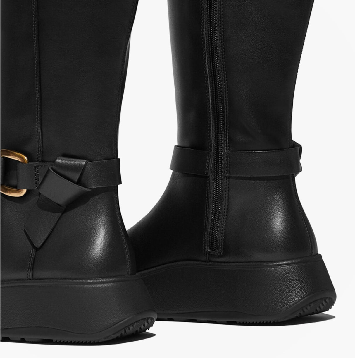 FitFlop F-MODE SQUARE-RING LEATHER FLATFORM Ladies Tall Boots Blac