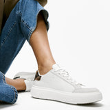 FitFlop RTG LEOPARD-BACKTAB LEATHER/SUEDE Womens Fashion Trainers Urban White/Chocolate Mix