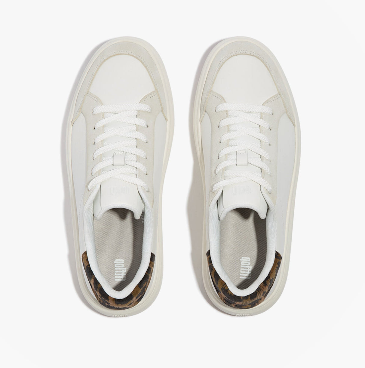 FitFlop RTG LEOPARD-BACKTAB LEATHER/SUEDE Womens Fashion Trainers Urban White/Chocolate Mix