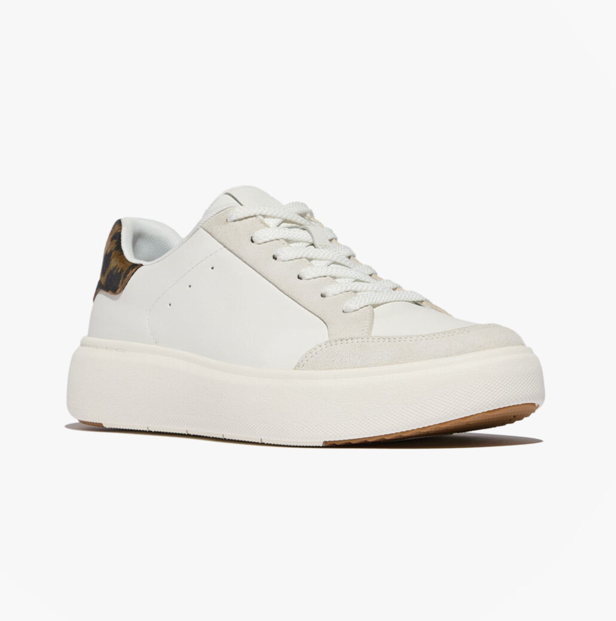 FitFlop RTG LEOPARD-BACKTAB LEATHER/SUEDE Womens Fashion Trainers Urban White/Chocolate Mix