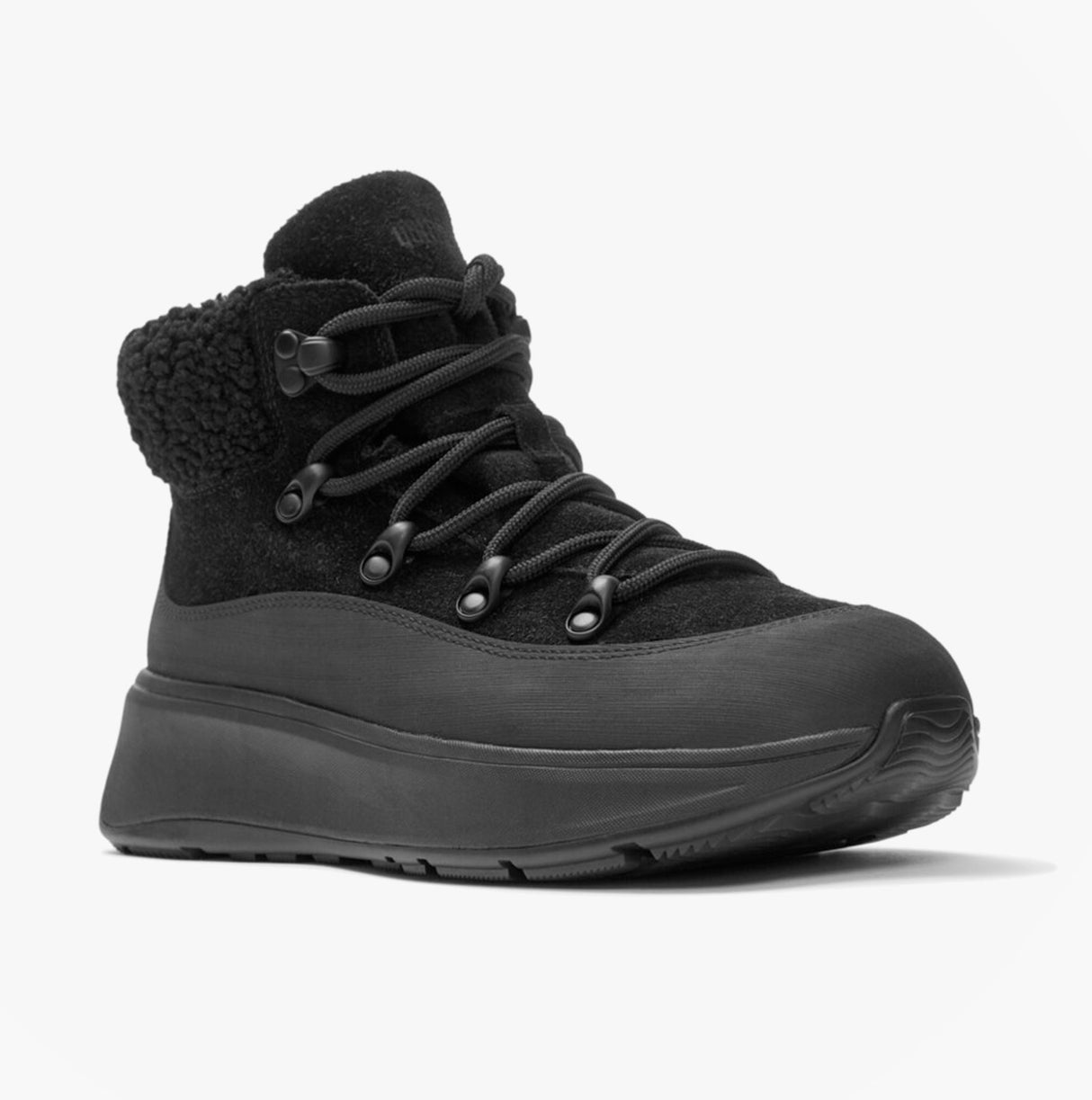 FitFlop F-MODE TEDDY-COLLAR WARM SUEDE Womens Suede Booties All Black