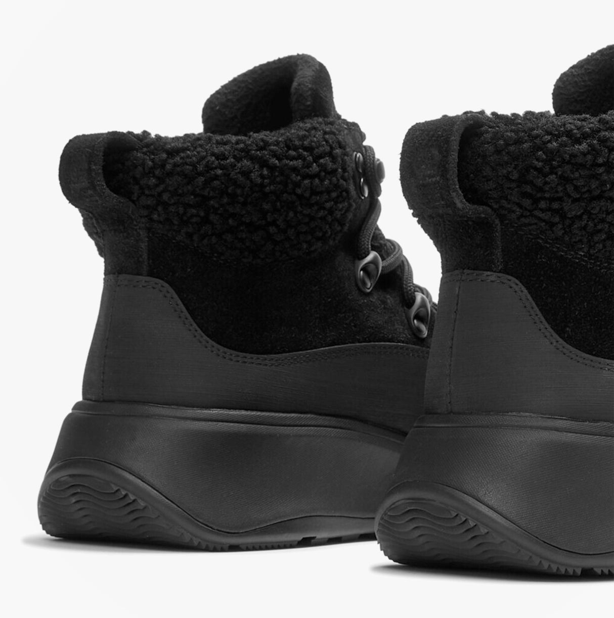 FitFlop F-MODE TEDDY-COLLAR WARM SUEDE Womens Suede Booties All Black