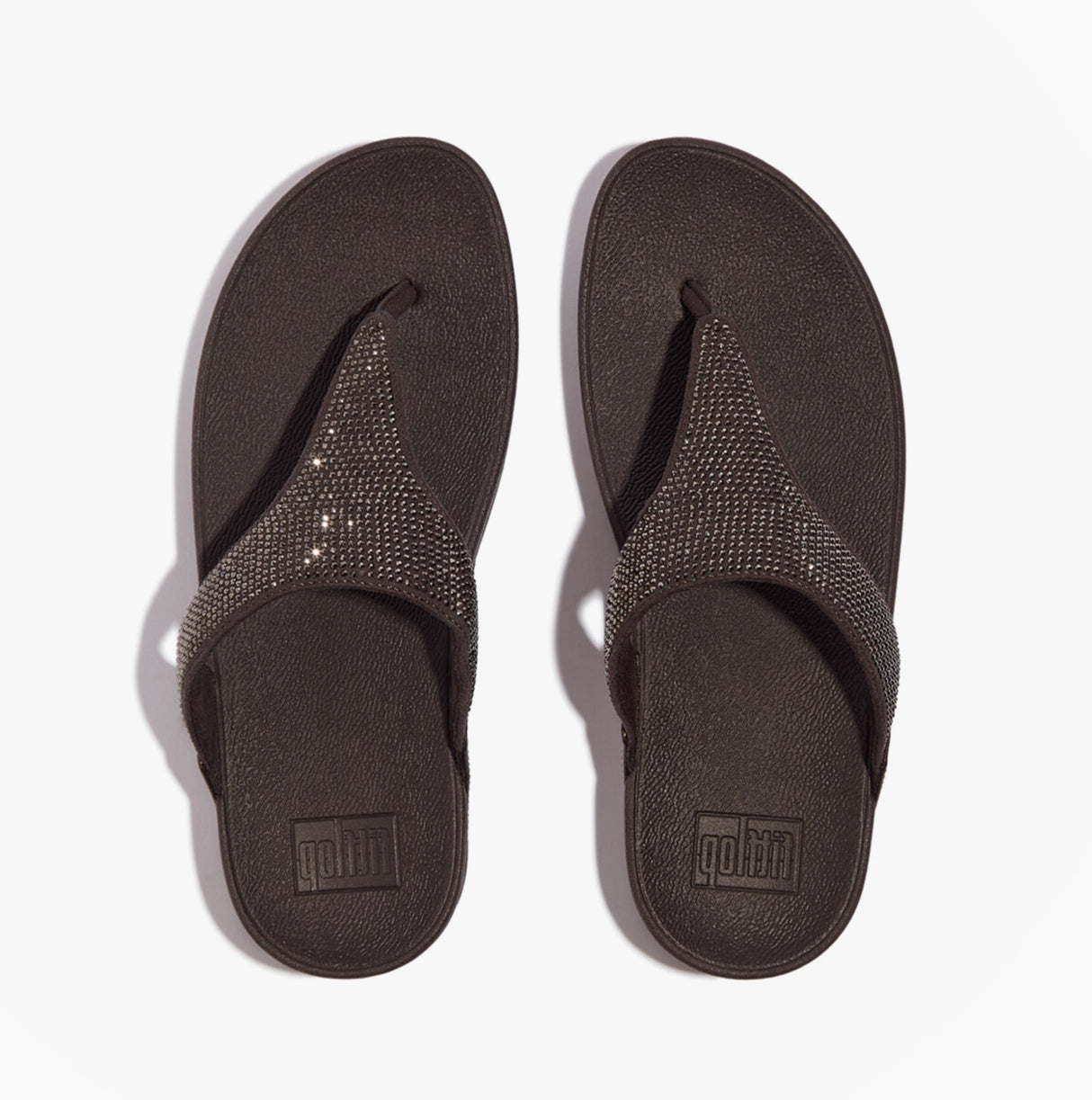 FitFlop LULU CRYSTAL EMBELLISHED Ladies Toe Post Sandals Metallic Chocolate Brown