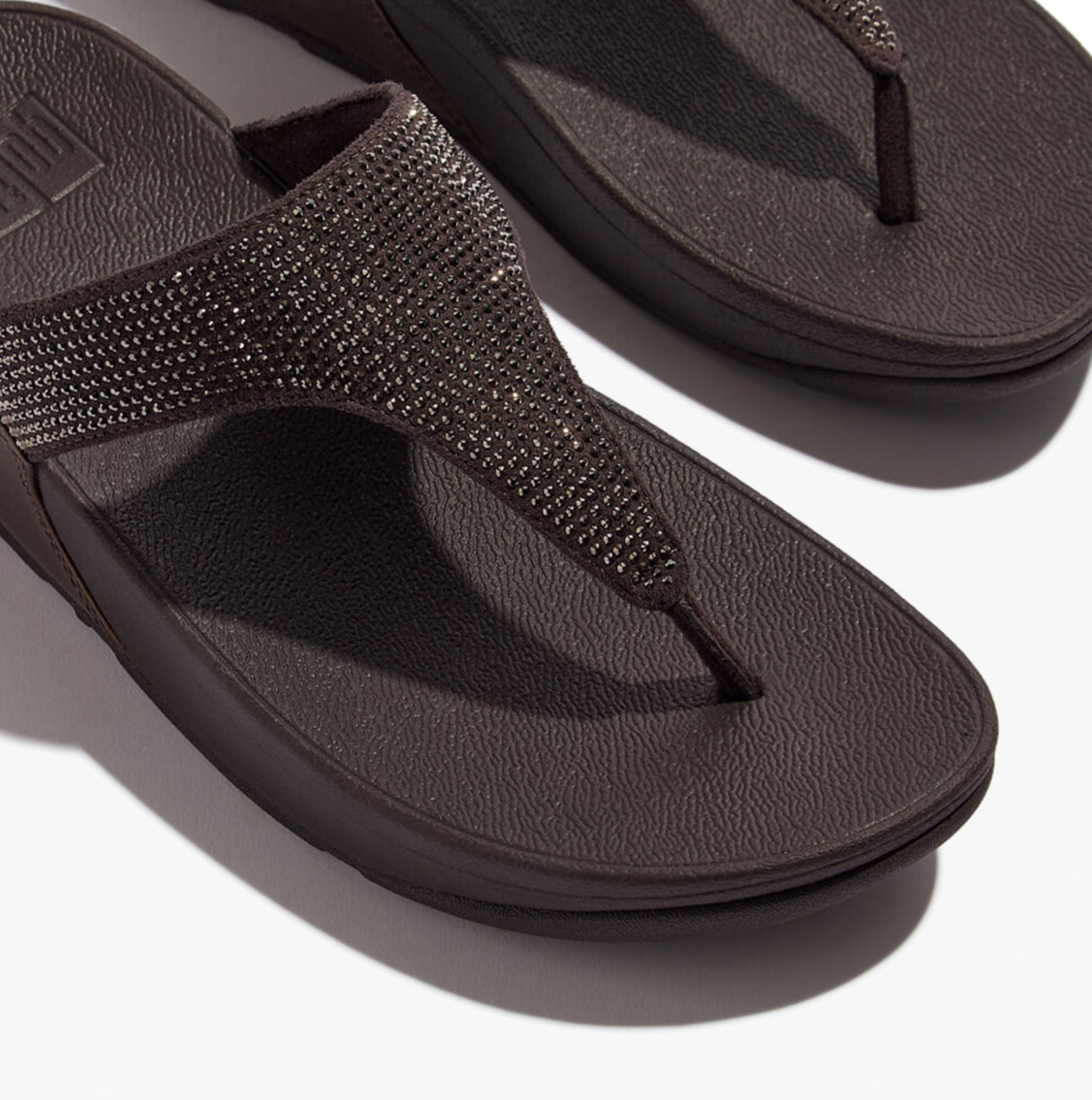 FitFlop LULU CRYSTAL EMBELLISHED Ladies Toe Post Sandals Metallic Chocolate Brown