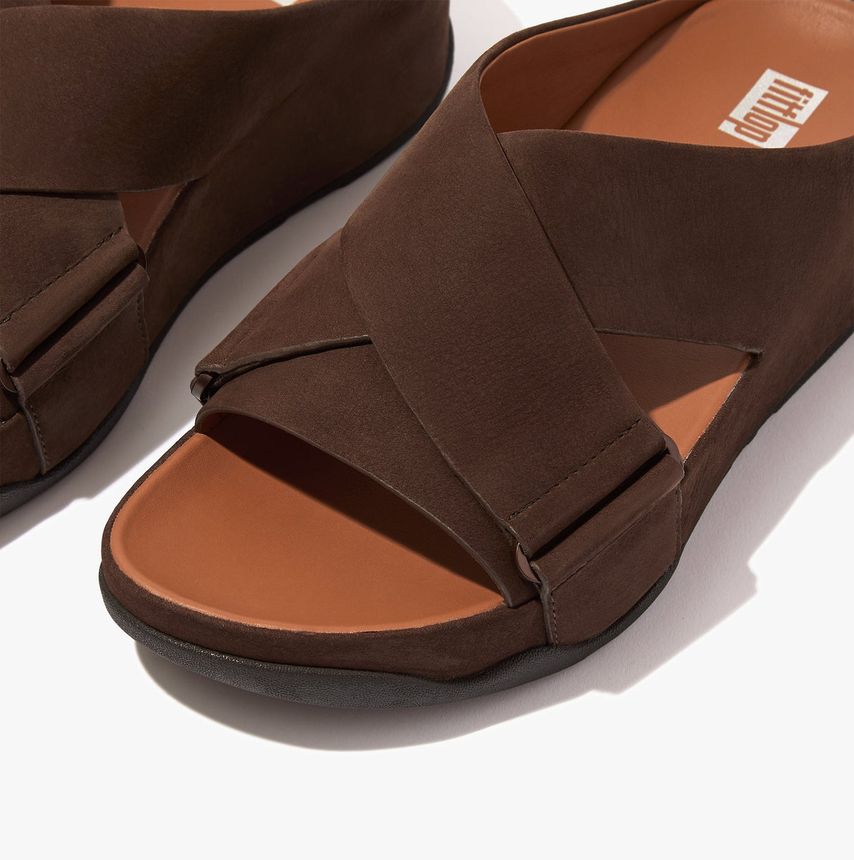 FitFlop SHUV Womens Nubuck Cross Sliders Chocolate Brown