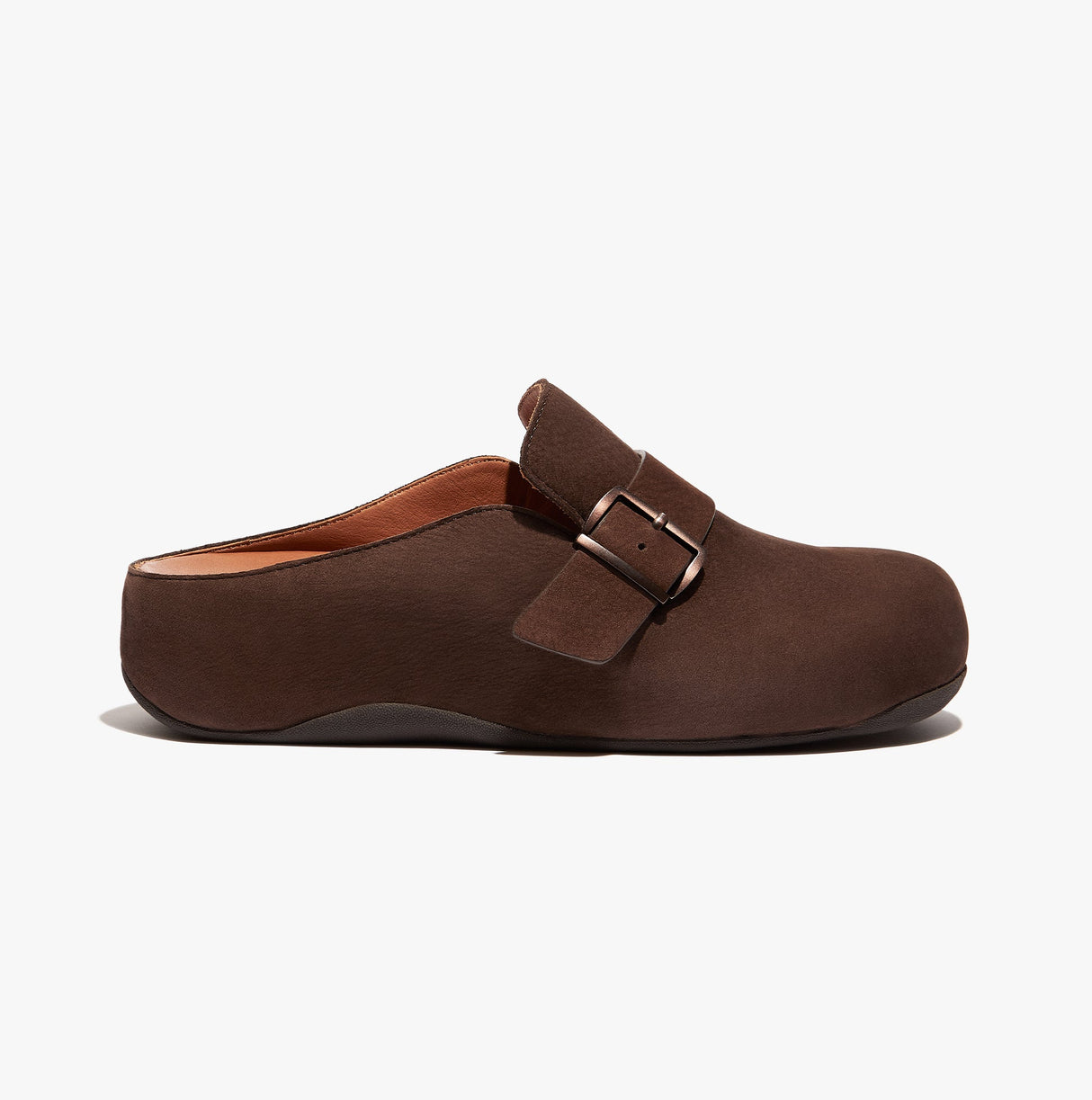 FitFlop SHUV BUCKLE-STRAP Womens Nubuck Clogs Chocolate Brown