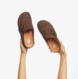 FitFlop SHUV BUCKLE-STRAP Womens Nubuck Clogs Chocolate Brown