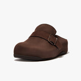 FitFlop SHUV BUCKLE-STRAP Womens Nubuck Clogs Chocolate Brown