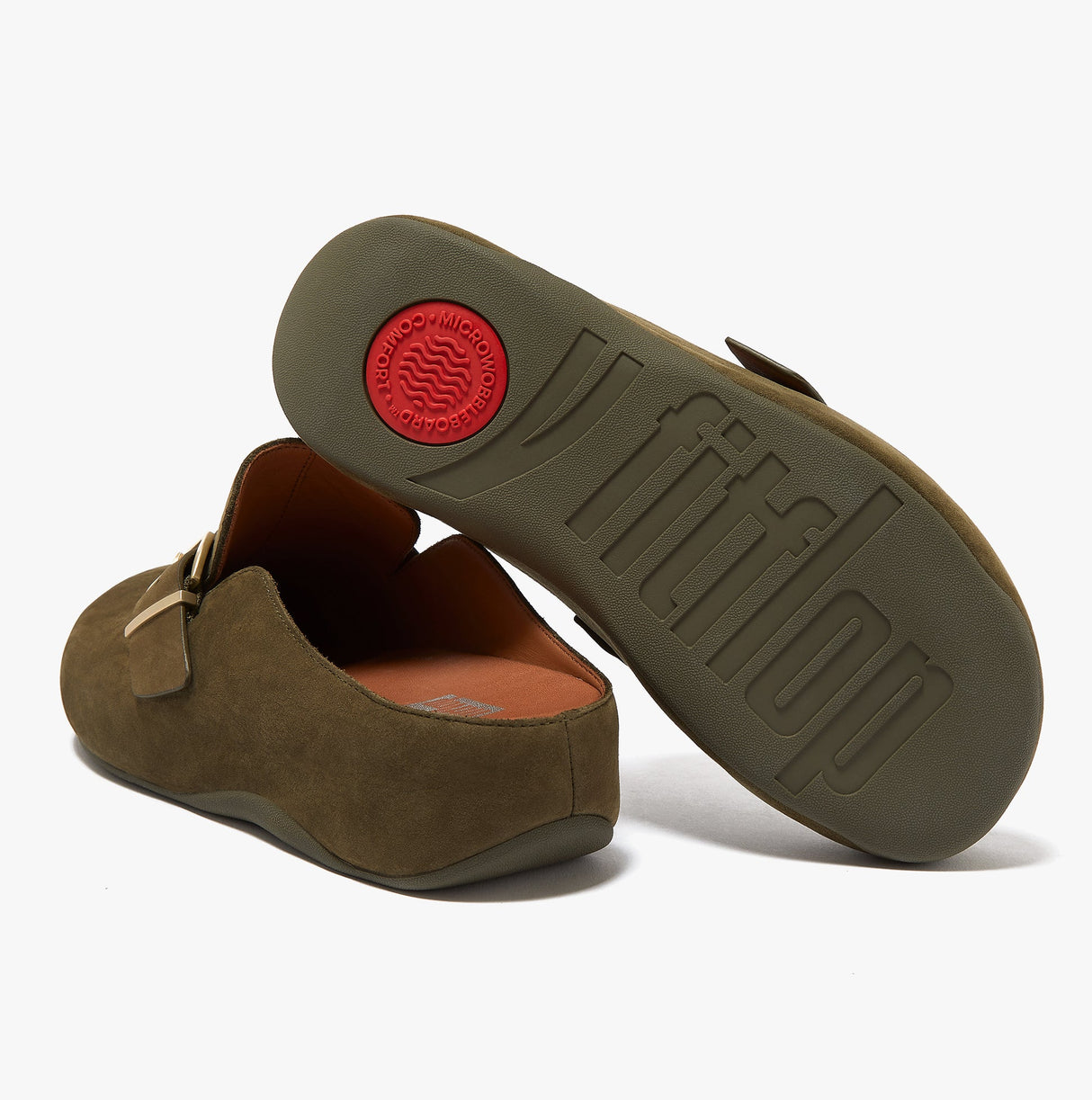 FitFlop SHUV BUCKLE-STRAP Womens Nubuck Clogs Mossy