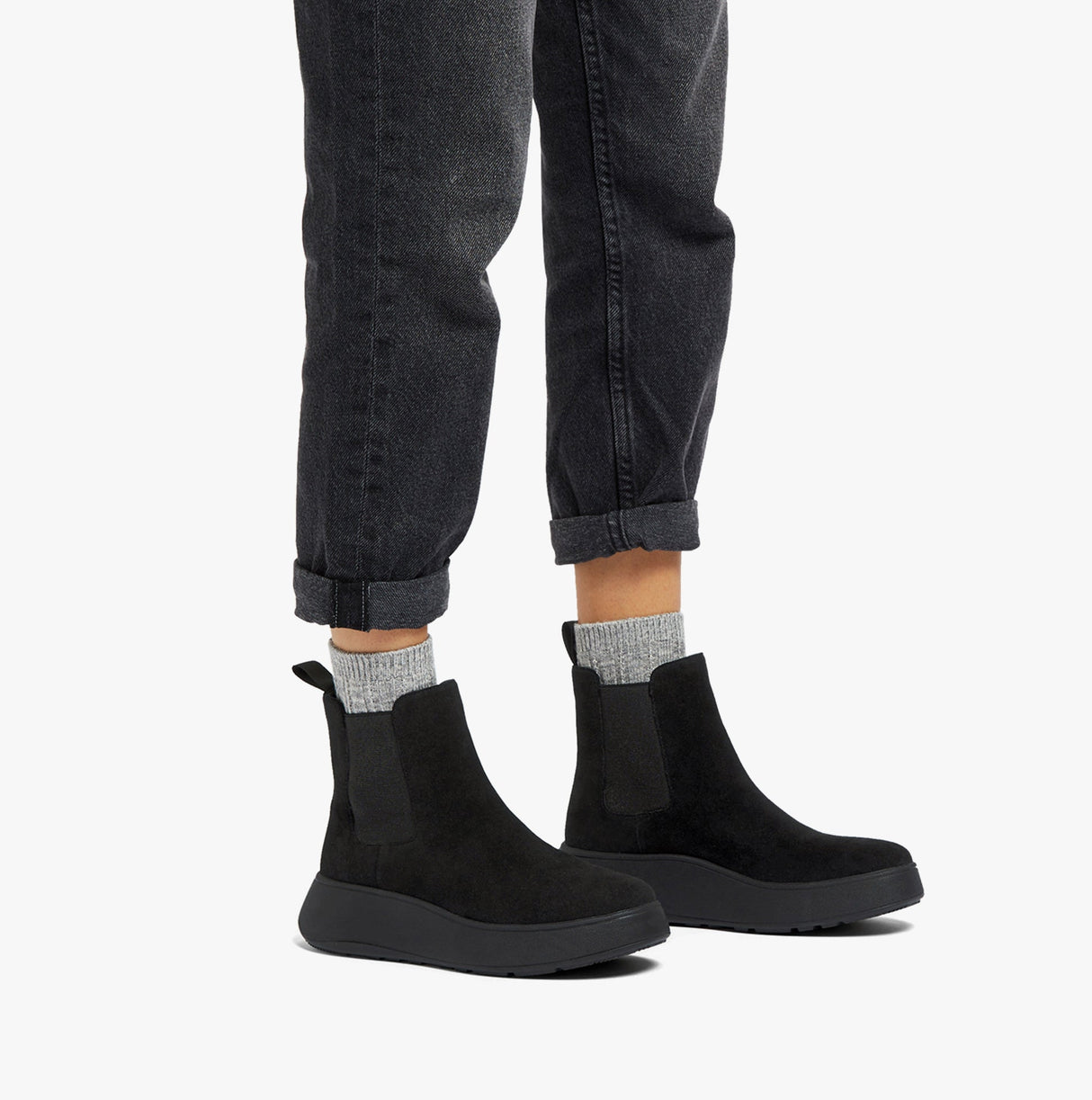 FitFlop F-MODE SUEDE FLATFORM Womens Chelsea Boots Black