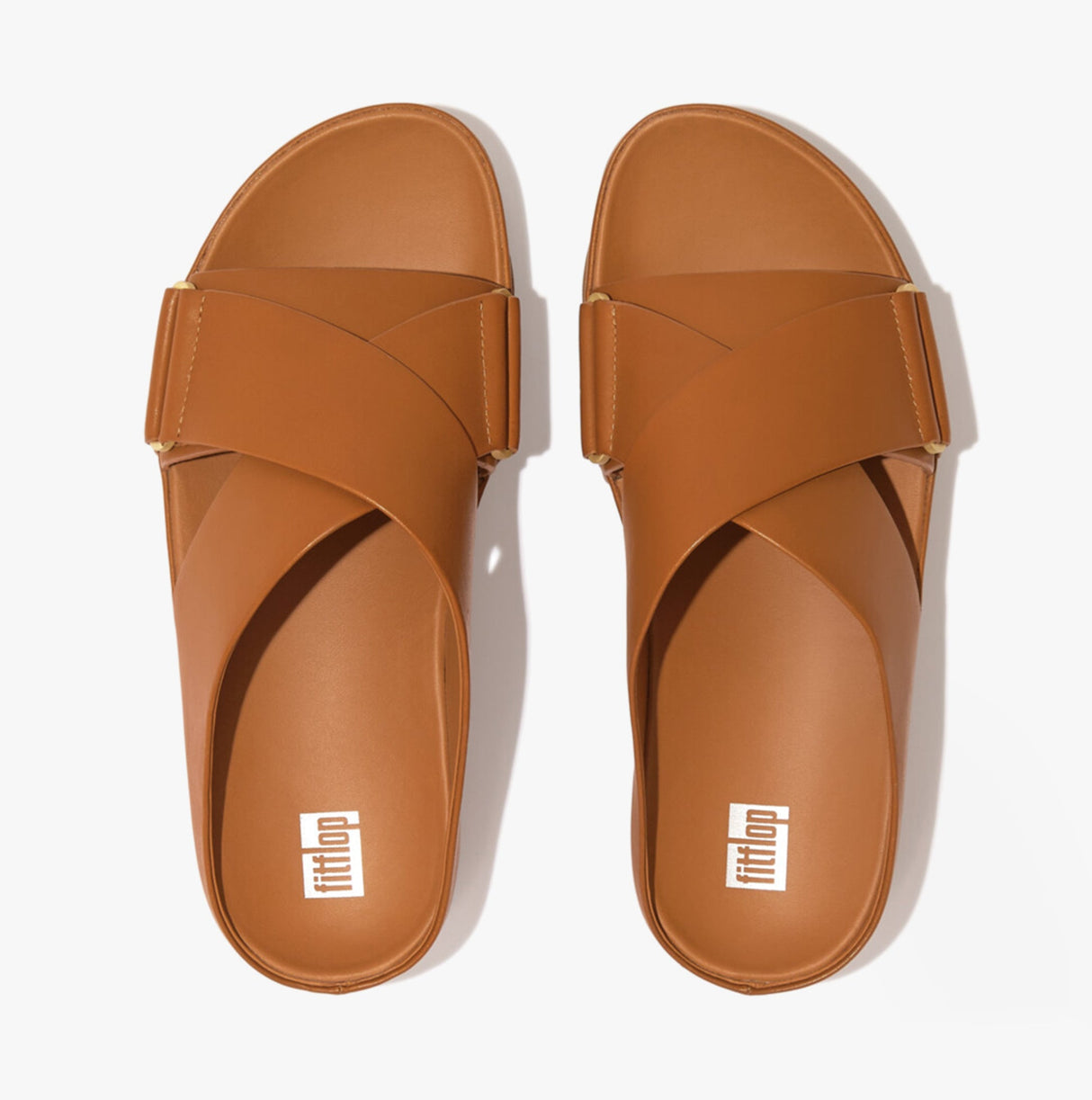 FitFlop SHUV Womens Crossover Leather Sliders Light Tan